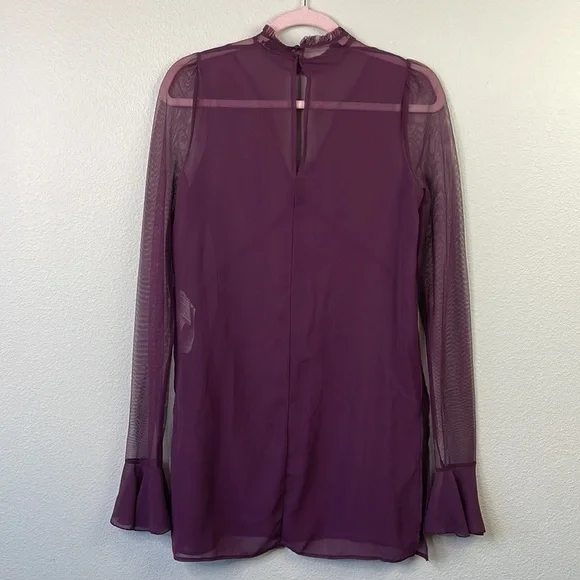 Zara sheer purple long sleeve blouse with ruffle detail size S - Picture 2 of 7